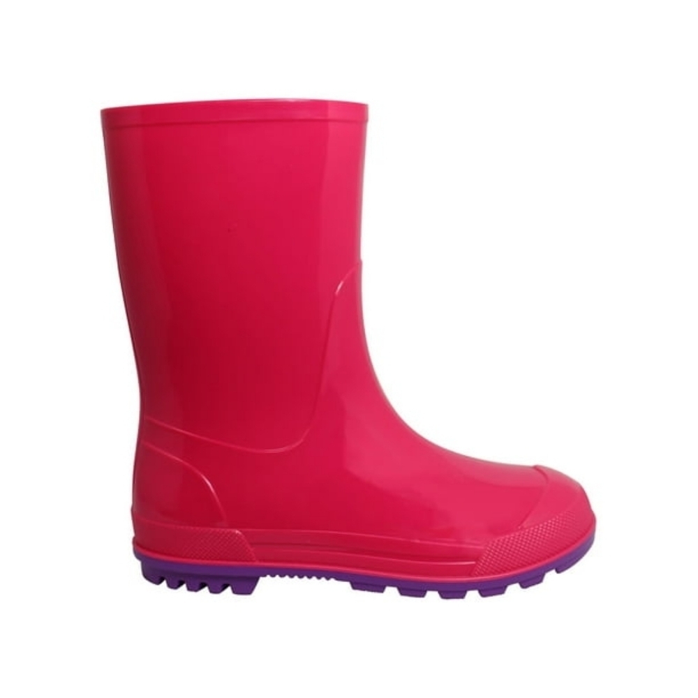 Vibrant Pink Rain Boots with Purple Soles